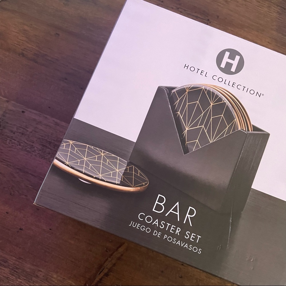 2 SETS: Hotel Collection, 4 Ceramic Coster Set, Art Deco Black&Gold
